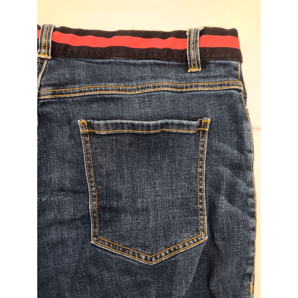 CAbi Women's Blue Denim Button Fly High Rise Skinny Jeans Red Stripe Size 16 - Picture 16 of 16